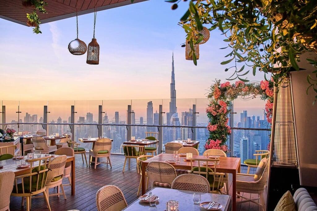 Restaurants in Dubai mit Aussicht - Restaurant Filia in Dubai Blick auf Skyline mit Burj Khalifa