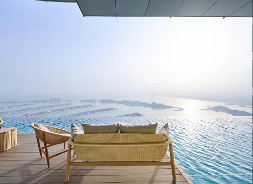 aura sky pool in dubai - burj view sofa seating